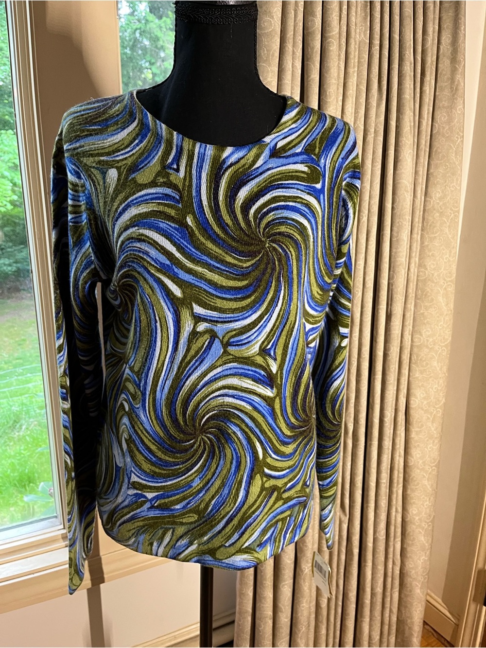 Cathy Daniels Olive & Blue Swirl Long-Sleeve Tee